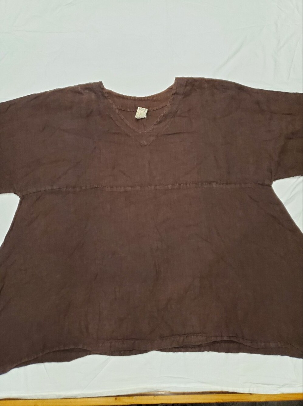 Match Point Los Angeles Women's L Brown 100% Linen Tunic Top V-Neck Swing